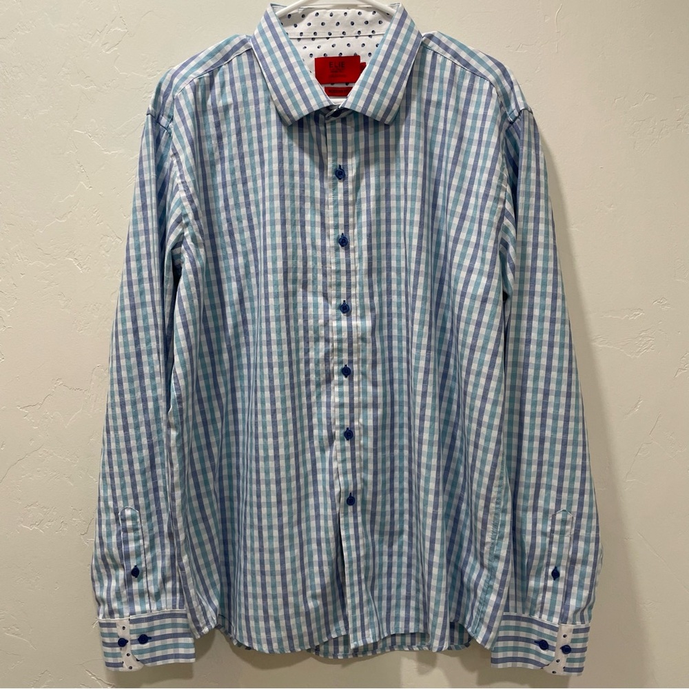 Elie Balleh Men's Collar Button Down Long Sleeve Modern Fit XXL 18/18.5 Blue